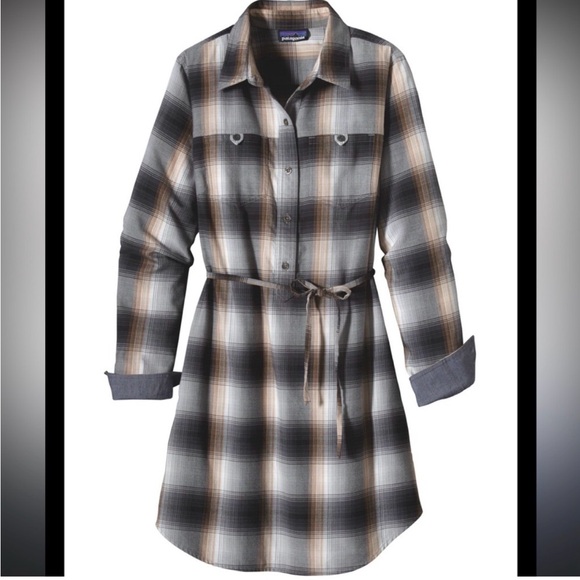 Patagonia Dresses & Skirts - Patagonia Featherstone Plaid Long-Sleeve Mini Shirt Dress Size 8